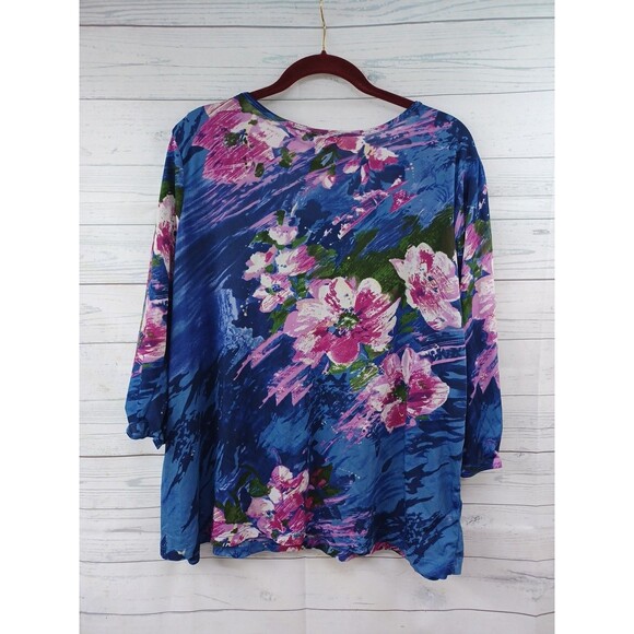 Avenue Womens Blouse Top Plus Sz 26/28 Violet Floral Print Art 100% Nylon - Picture 4 of 8